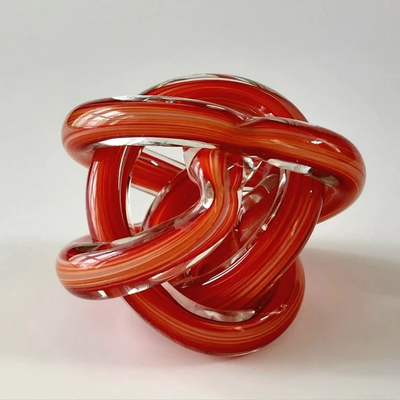 Red Swirl Infinity Knot Glass Sculpture Modern Art Paperweight - Picture 9 of 10